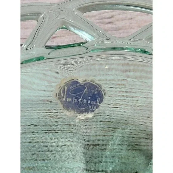 Vintage Imperial Glass Sugar Cane Bowl Ohio Green Laced Edge - Picture 5 of 5